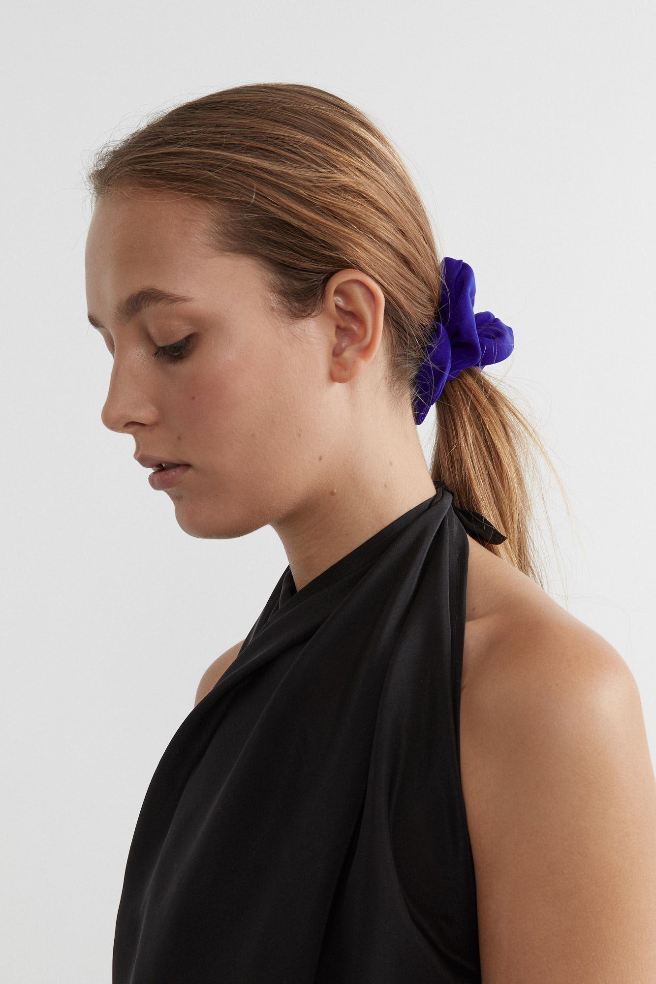 SAINT Lookbook Silk Hair Tie Silk Scrunchie blue, 100% silk. Made in Australia