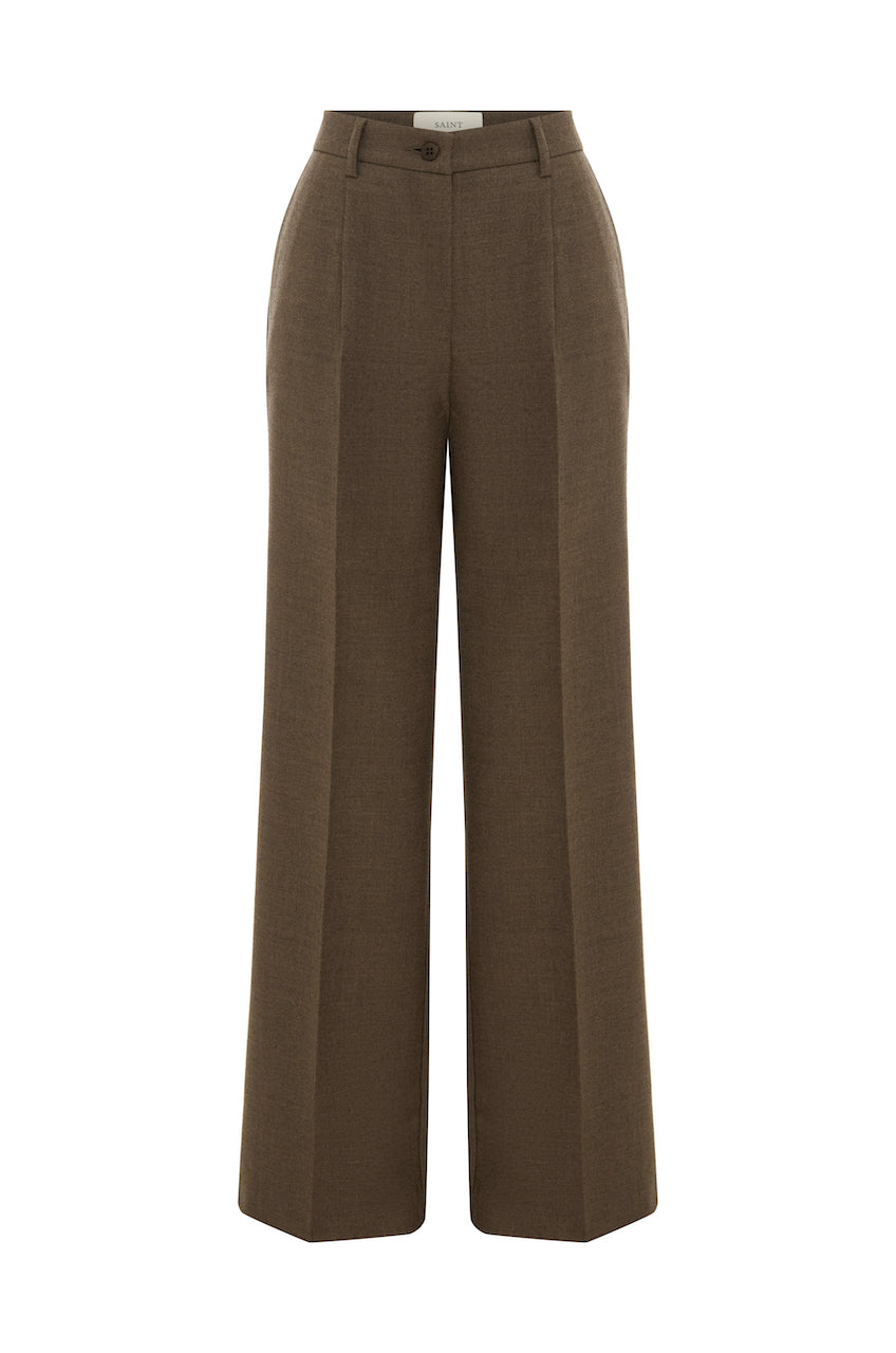 SAINT Tailored Pant in coffee brown pure wool. made in Australia. 100% Japanese wool