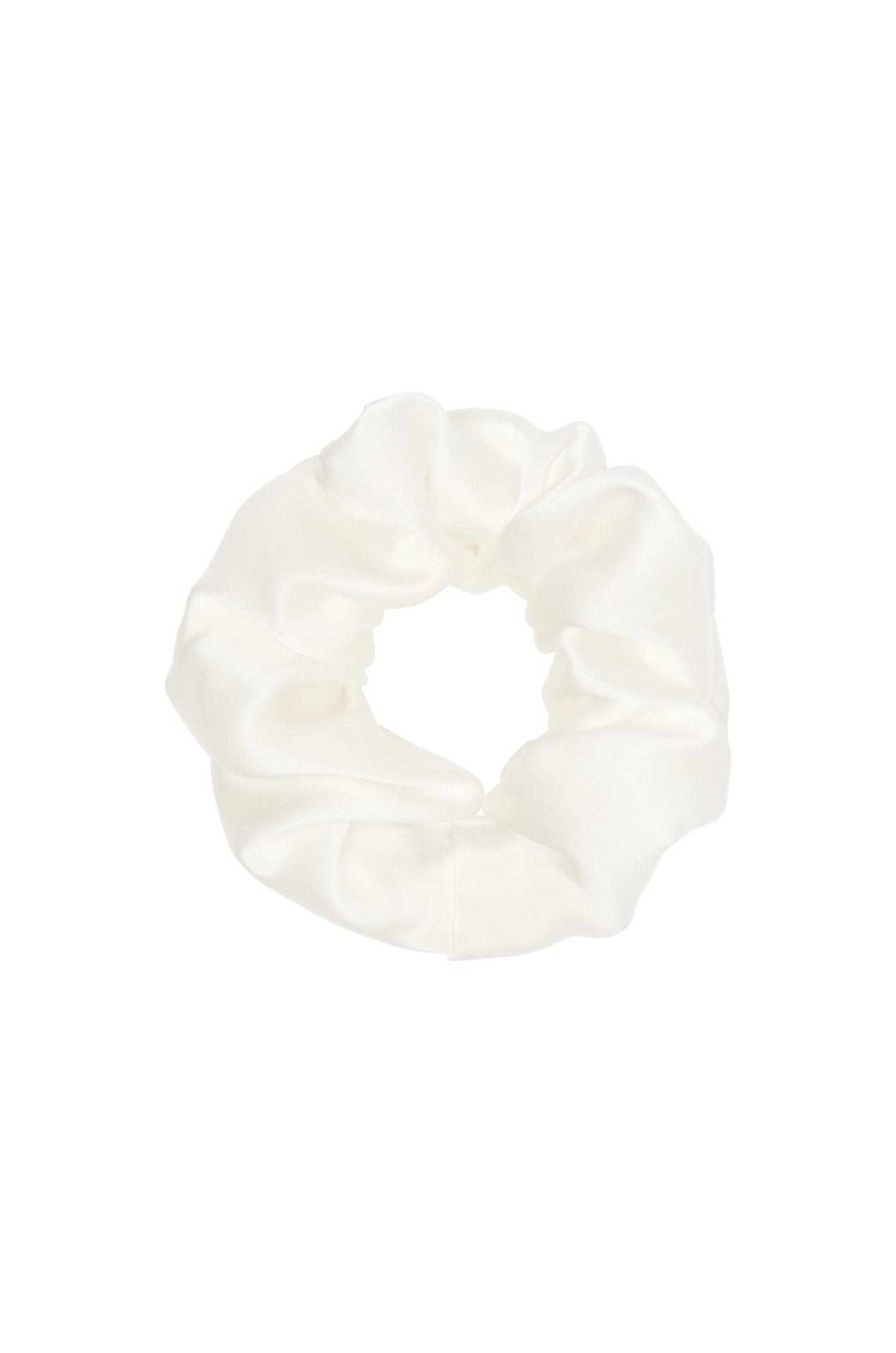 SAINT silk hair tie scrunchie in white cream pearl pure silk. made in Australia. 100% silk satin