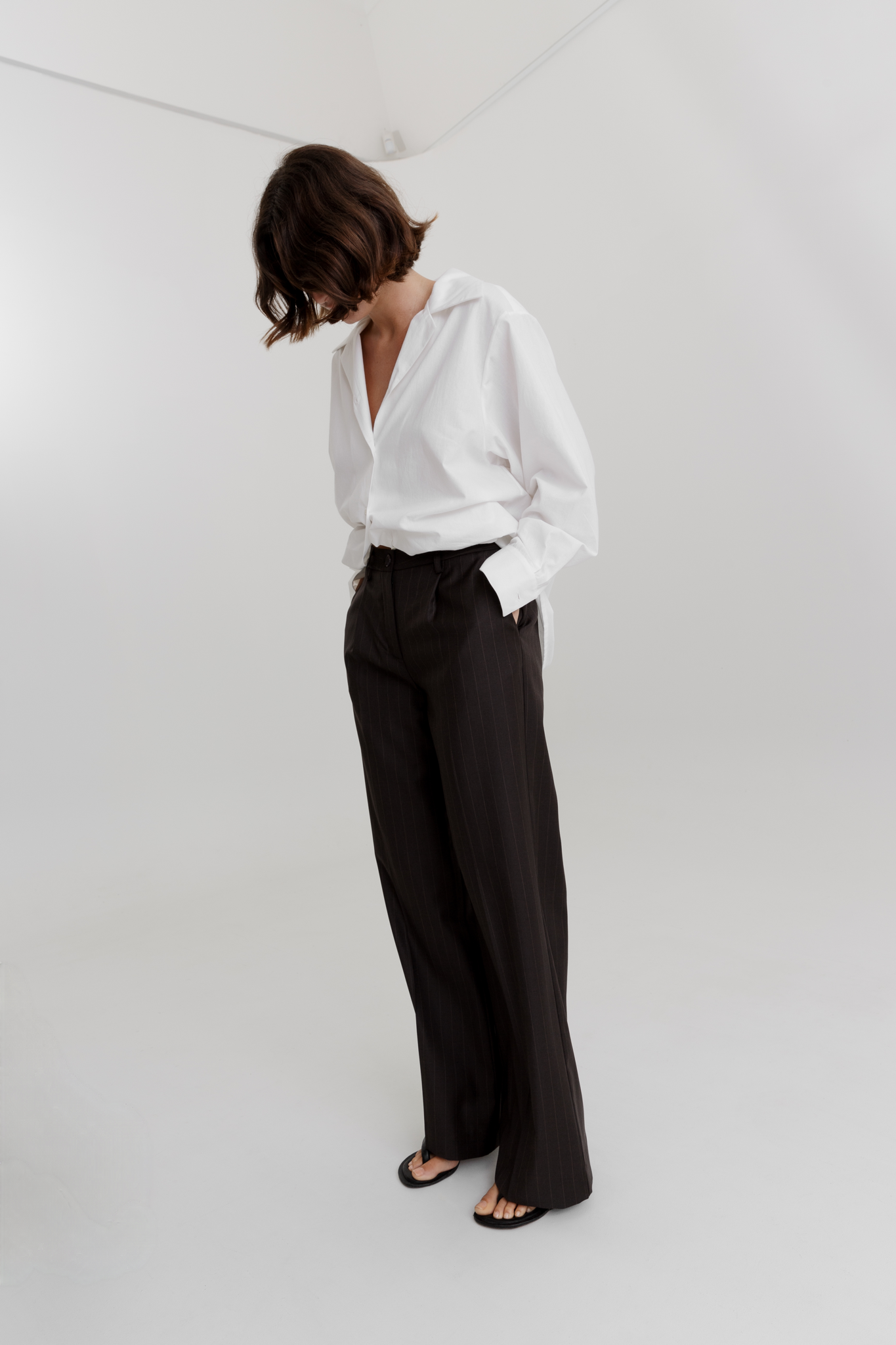 Tailored Pant in Brown Pinstripe | SAINT