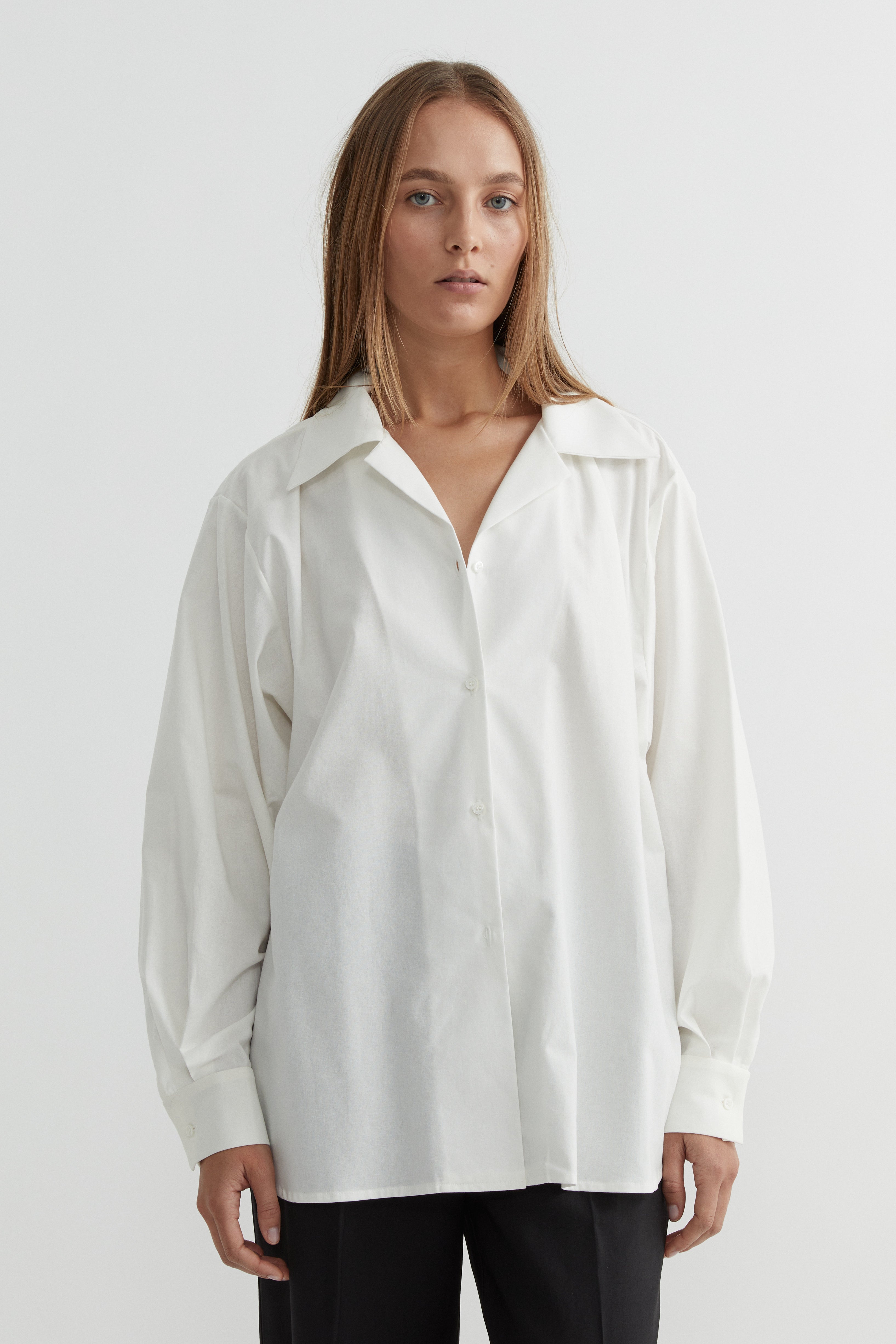 SAINT Lookbook Organic Cotton Shirt in natural / cream / white, long sleeve button up. Made in Australia