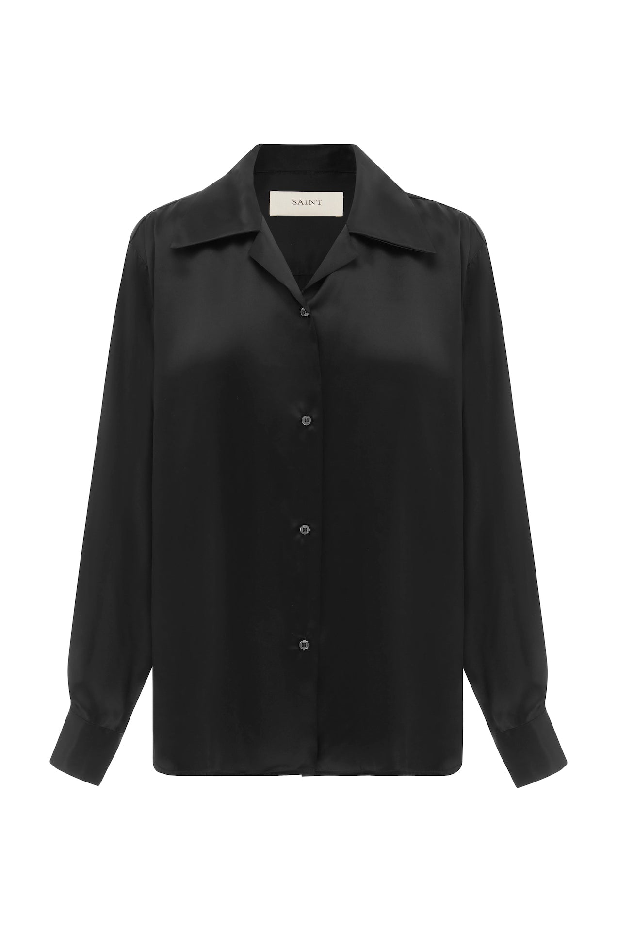 SAINT classic silk shirt in black pure silk. made in Australia. 100% silk satin