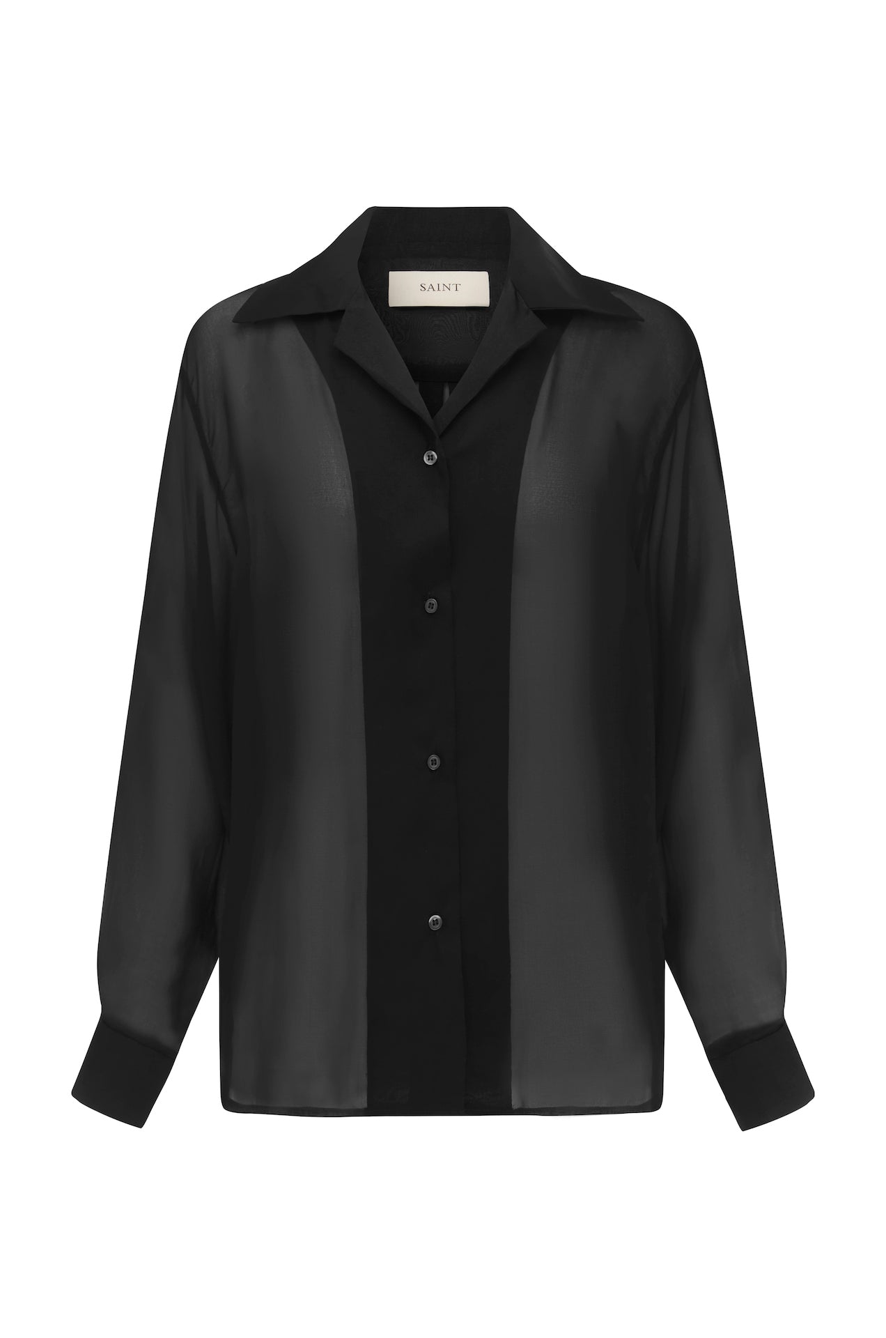 SAINT classic silk shirt sheer black pure silk. made in Australia. 100% silk chiffon