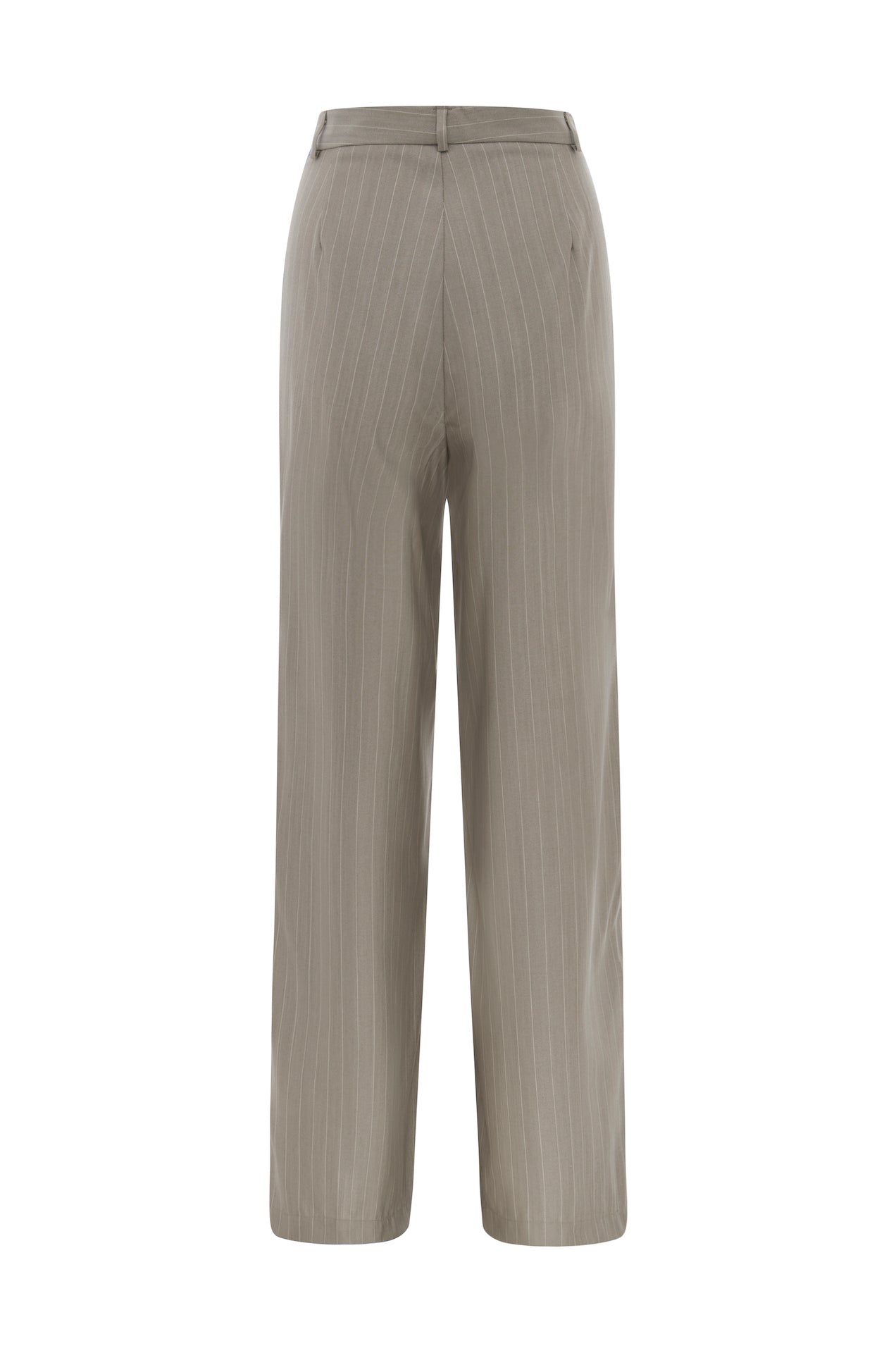 SAINT Tailored Pant in taupe pinstripe brown pure wool. made in Australia. 100% wool