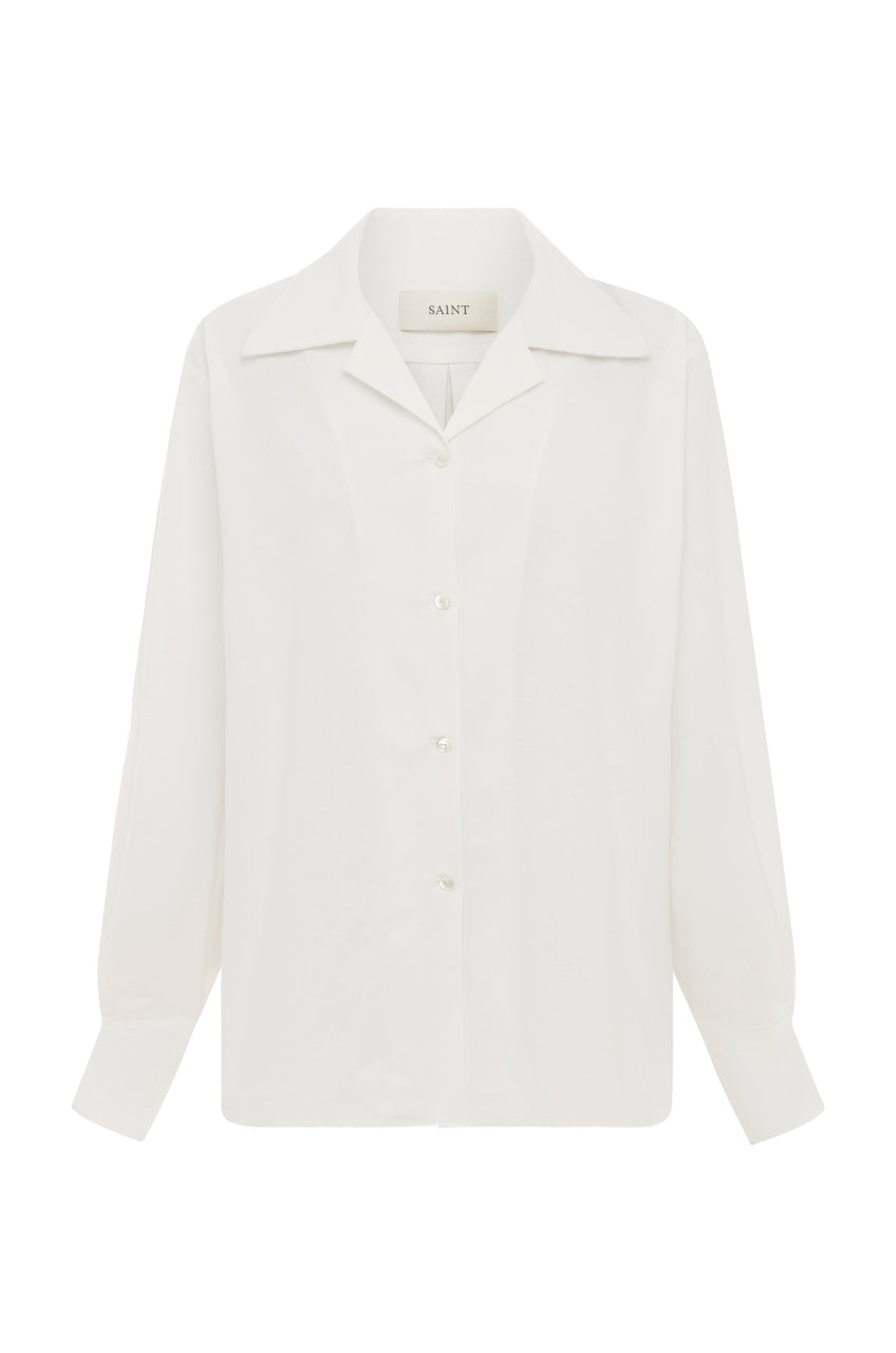SAINT organic cotton shirt in white cream natural. oversized fit. made in Australia. 100% organic cotton