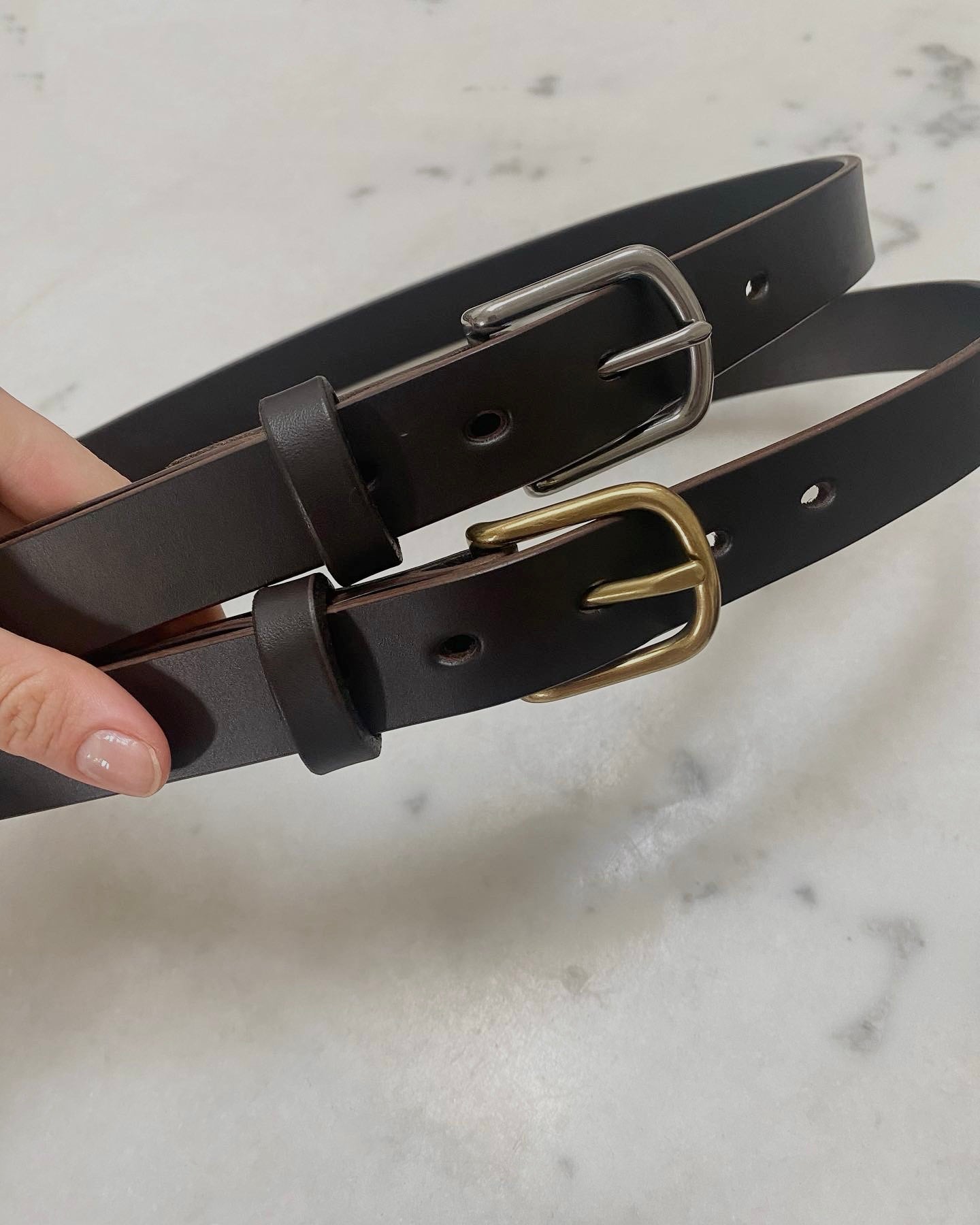 SAINT classic leather belt in brown leather with stainless steel buckle. made in Australia using traditional leather smith techniques. 100% Italian leather